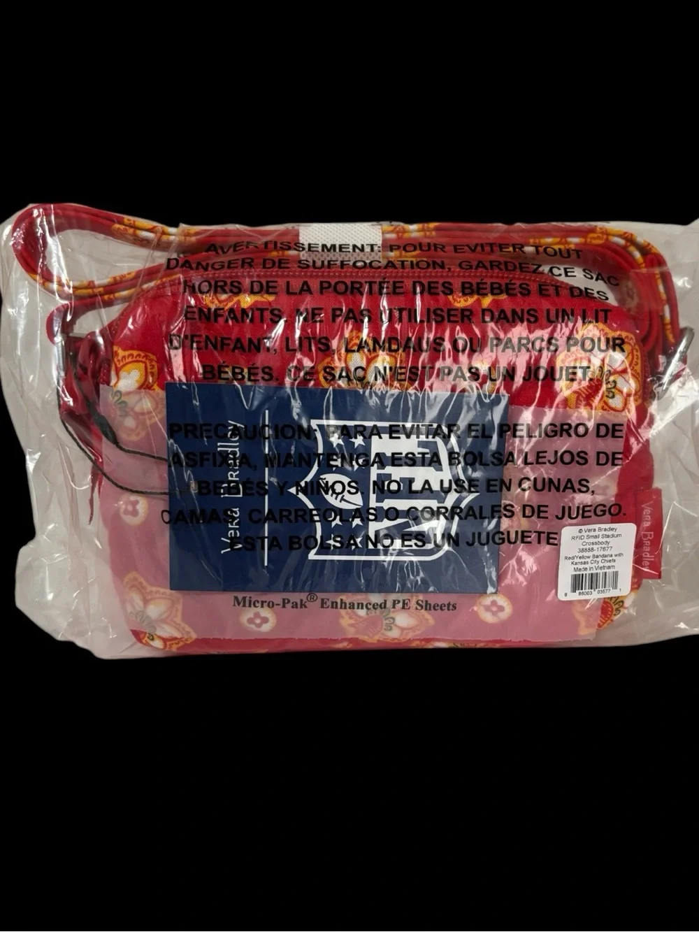 Vera Bradley KC Chiefs RFID Small Stadium Crossbody Bag Fabric Stadium Approved